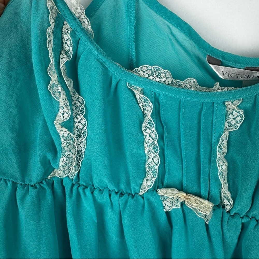 Victoria's Secret Sheer Turquoise Lace Trim Babydoll Chemise, Size Large - Picture 4 of 10